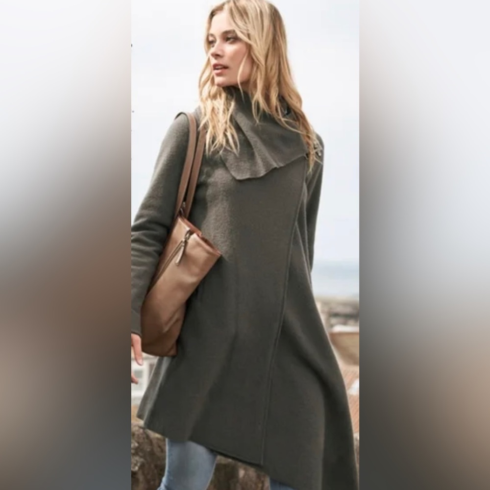 J. Jill Pure Jill Black Boiled Wool Asymmetrical Zip Up Sweater Jacket Medium